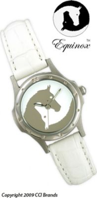 CCI Equinox Watch Silver Case Silver White Horse Logo Face White Band