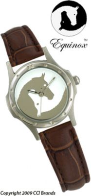 CCI Equinox Watch  Silver Case Silver White Logo Face Dark Brown Band