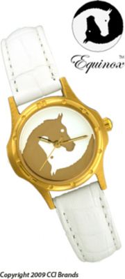 CCI Equinox Watch Gold Case Gold White Horse Logo Face White Band