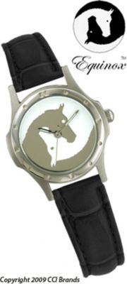 CCI Equinox Watch Silver Case Silver White Horse Logo Face Black Band