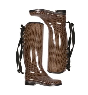 dav Ladies Khaki Black Victoria Houndstooth Rain Boots