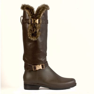 dav Ladies  Brown Fur Cuff Rain Boots Best Price