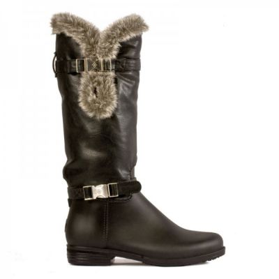 dav Ladies Black Fur Cuff Rain Boots Best Price