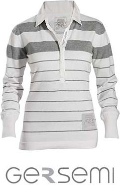 Gersemi Ladies Striped Knit Polo Sweater font color000080 Size Small Color ApricotWhtefont