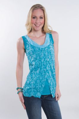 Cowgirl Up Jersey Burnout Sleeveless Top<font color=#000080>- SIZE:  Large  COLOR:  Aqua</font> Best Price