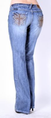 Adkitd Ladies Embossed and Studded Cross Jeans<font color=#000080>- SIZE:  6 Regular  COLOR:  Lt Stonewash</font> Best Price