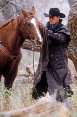 Outback Trading Unisex Oilskin Duster with Leather Collar
