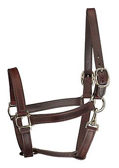 Perri's Leather Collection Track Style Leather Turnout Halter with Snap at Throat - Chrome over Brass