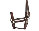 Perri's Leather Collection Track Style Leather Turnout Halter with Snap at Throat - Chrome over Brass