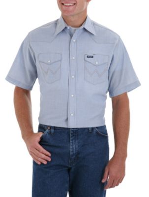 Wrangler Mens Short Sleeve Denim Chambray Blend Shirt Best Price