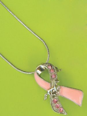 WYO-Horse Crystal Pink Ribbon & Horse Necklace/Pin