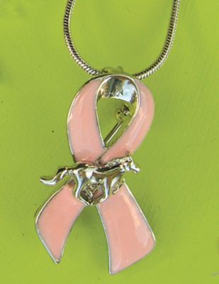 WYO- Horse Enamel Pink Ribbon & Horse Necklace/Pin