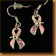 WYO-Horse Crystal Pink Ribbon and Horse Earrings