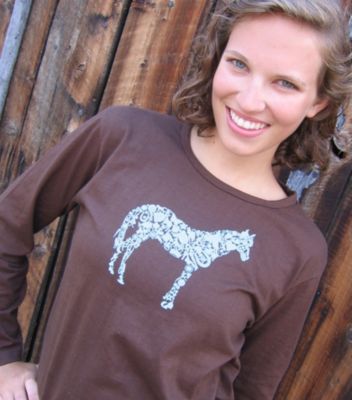 WYO-Horse Ladies Horse Icon Long Sleeve Tee Shirt