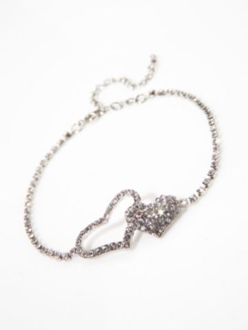 Rhinestone Double Heart Anklet