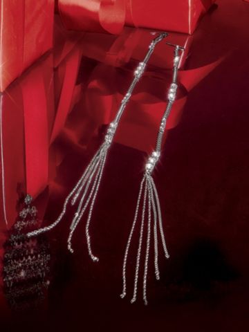 Rhinestone & Silver-tone Chain Earring