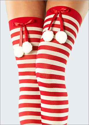 Candy Cane Pom Pom Thigh High