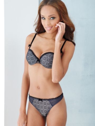 Venice Lace & Mesh Ruffle Thong by Jessica Simpson