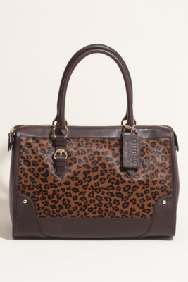 GUESS LEOPARD LEATHER BOWLER BAG