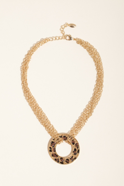 Gold-Tone and Leopard Multi-Chain Short Necklace