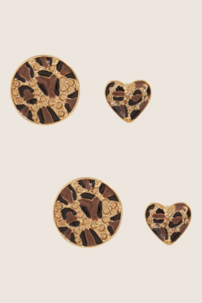 Gold-Tone & Leopard Button Earrings