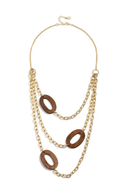 Gold-Tone Chain and Wooden Station Necklace