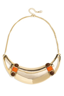 Gold-Tone Plate Necklace with Wooden Accents