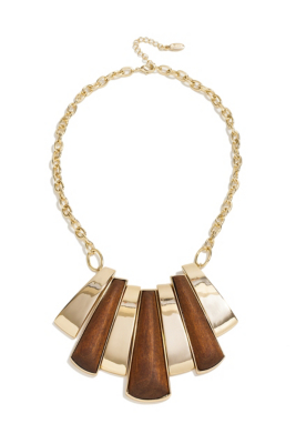Gold-Tone and Wooden Statement Necklace