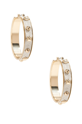 Gold-Tone and White Stingray-Texture Hoop Earrings