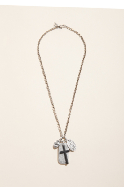 Chain Necklace with Tags & Black Cross