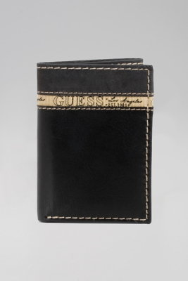 GUESS Cow Trifold Wallet, BLACK