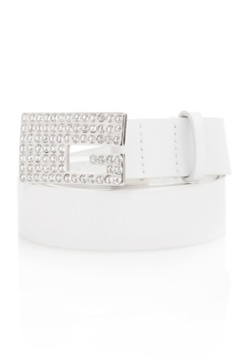 G by GUESS Rhinestone G Belt, WHITE (XL)