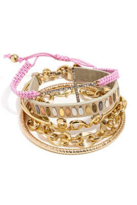 Gold-Tone and Pink Arm Party Bracelet Set
