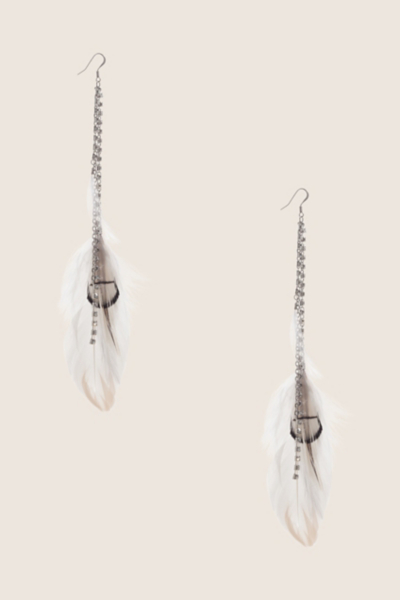 Rhinestones and Feathers Linear Earrings