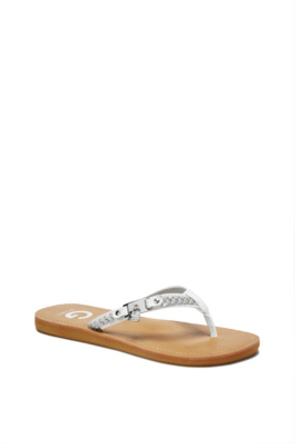 red guess flip flops