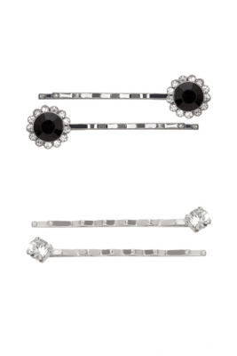 G by GUESS Stone Hairclip Set with Crystal Border, SILVER