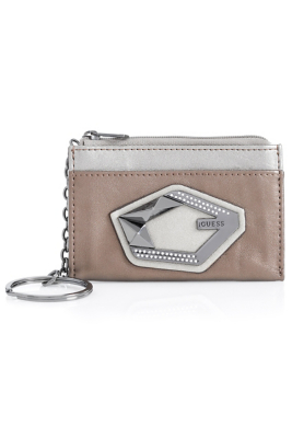 GUESS Thriller Zip Keychain Coin Purse, WHITE