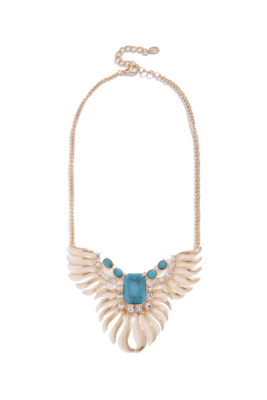 Feather Statement Necklace With Stone Detail
