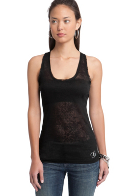G by GUESS Dia Burnout Tank, BLACK (LARGE)