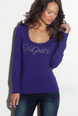 G by GUESS Talia Tie Sweater, PURPLE (SMALL)