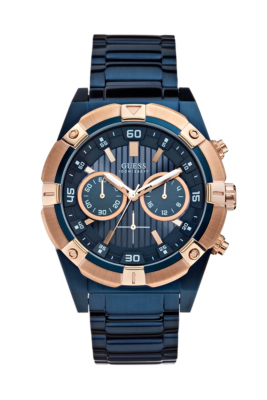 Watches - Blue and Rose Gold-Tone Bold Masculine Watch