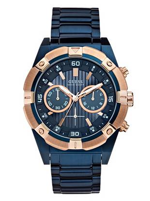 Watches - Blue and Rose Gold-Tone Bold Masculine Watch