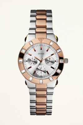 Feminine High-Shine Sport Mid-Size Watch - Rose Gold and Silver