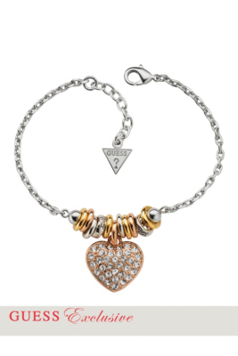 Mixed-Metal Pavé Crystal Heart Charm Bracelet