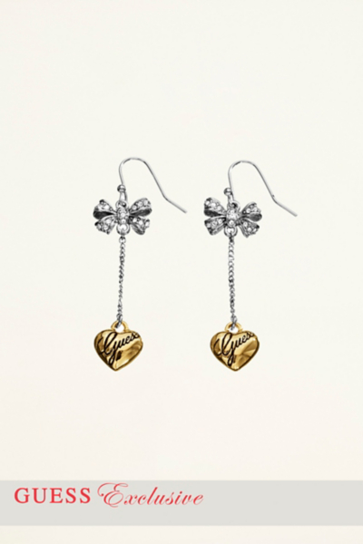 Mini Bow and Heart Chain Drop Earrings