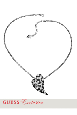 Silver-Tone Leopard-Print Heart Necklace