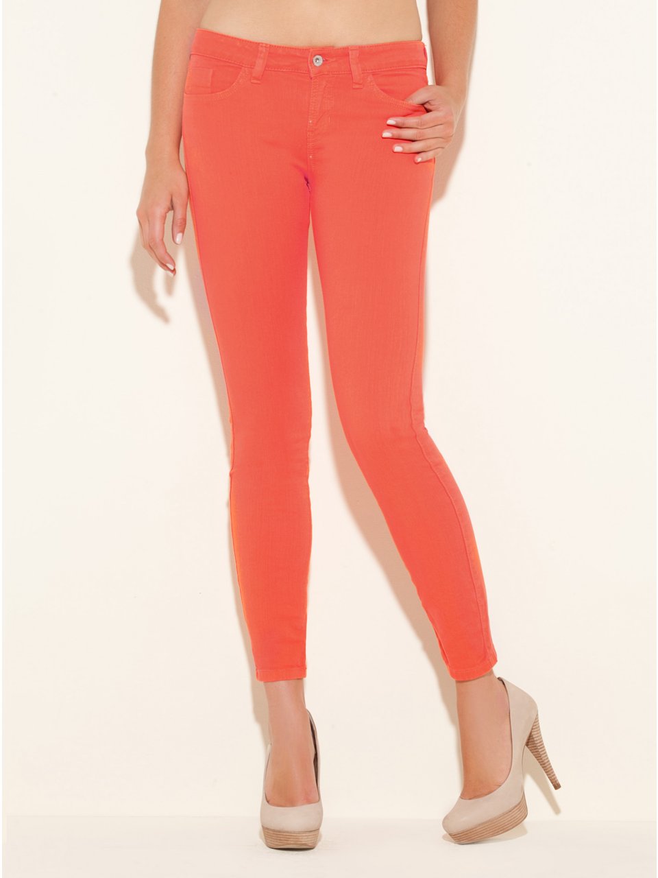 Orange skinny jeans