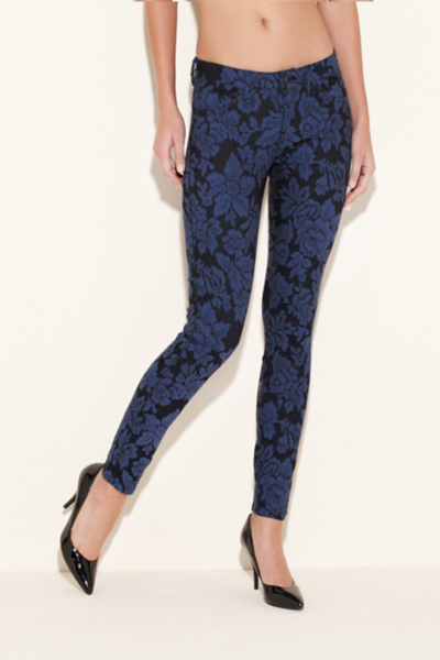 Brittney Ankle Skinny Jeans - Indigo Floral Jacquard with Rinse