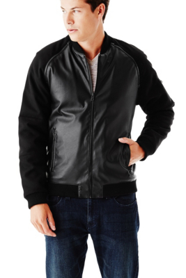 Guess Mens Gerald Faux Leather Bomber Jacket 0275