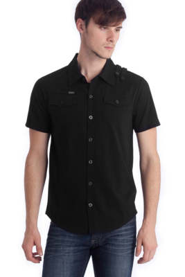 G by GUESS Alpert Button Down Knit Shirt, BLACK (XXL)